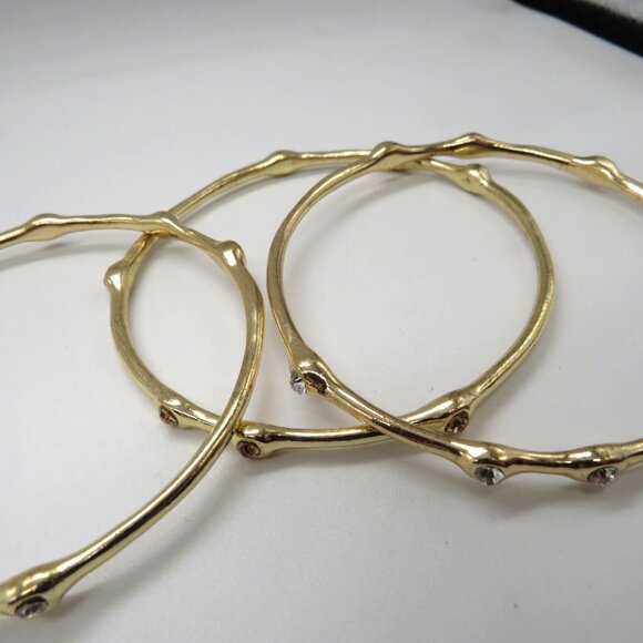 Set 3 Bracelets Bangle Stack Gold Tone Clear Yellow Rhinestone Dainty Elegant - Picture 10 of 12